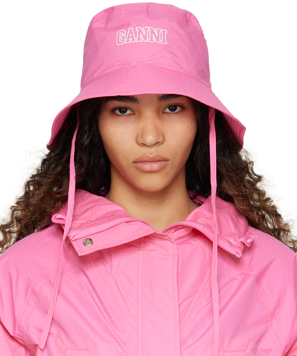 Ganni Pink Logo Bucket Hat