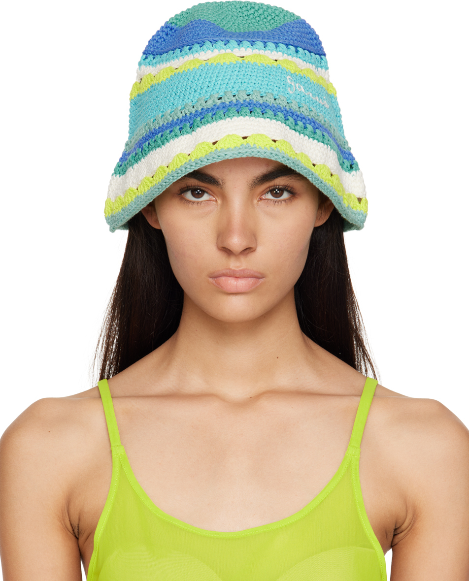 GANNI: Blue Striped Bucket Hat | SSENSE