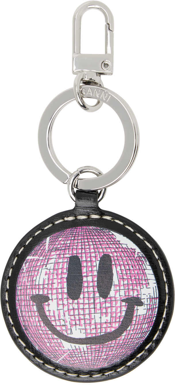 GANNI Black Banner Smiley Keychain