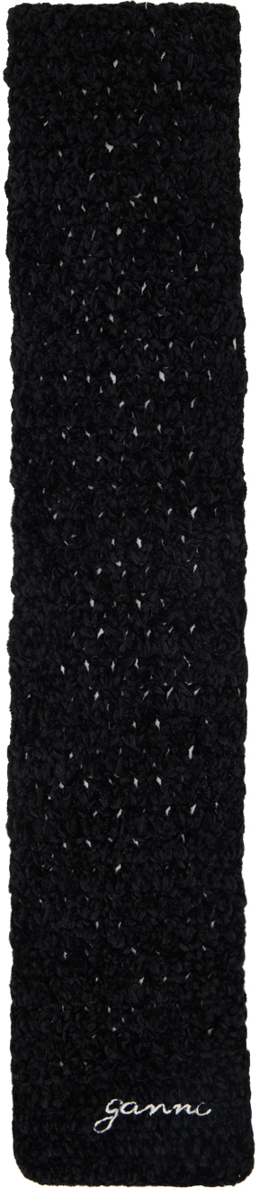 Ganni Black Crocheted Scarf