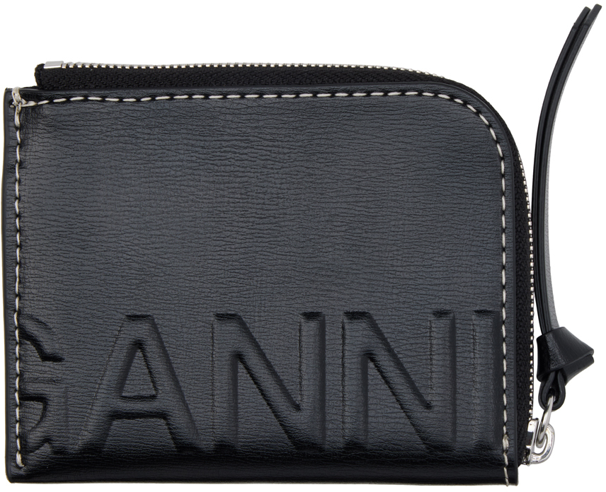 Ganni Black Zip Around Card Holder In 099 Black | ModeSens
