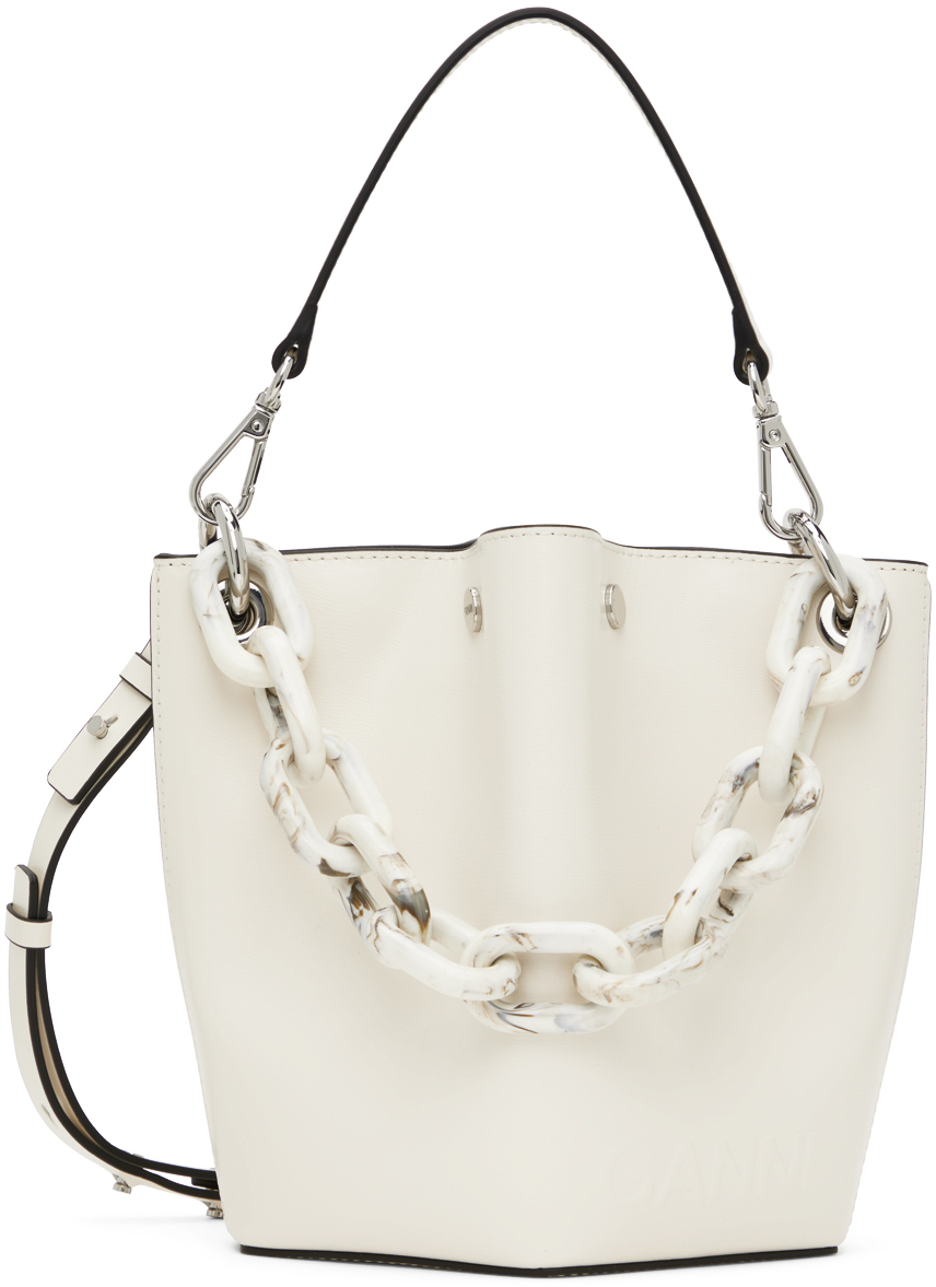 Ganni Diamond Small Bucket Bag In Egret