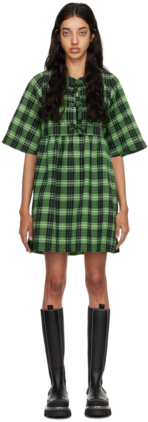 Ganni Checked Seersucker Mini Dress In Green | ModeSens Ganni Checked Seersucker Mini Dress In Green | ModeSens