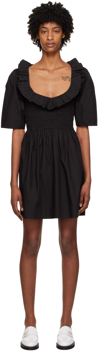 Ganni Shirred Bodice Mini Dress In Black