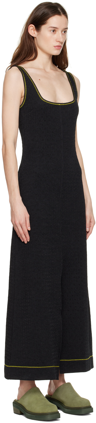 Ganni Black Vented Midi Dress In 099 Black