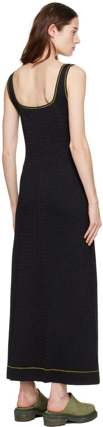 Ganni Black Vented Midi Dress In 099 Black