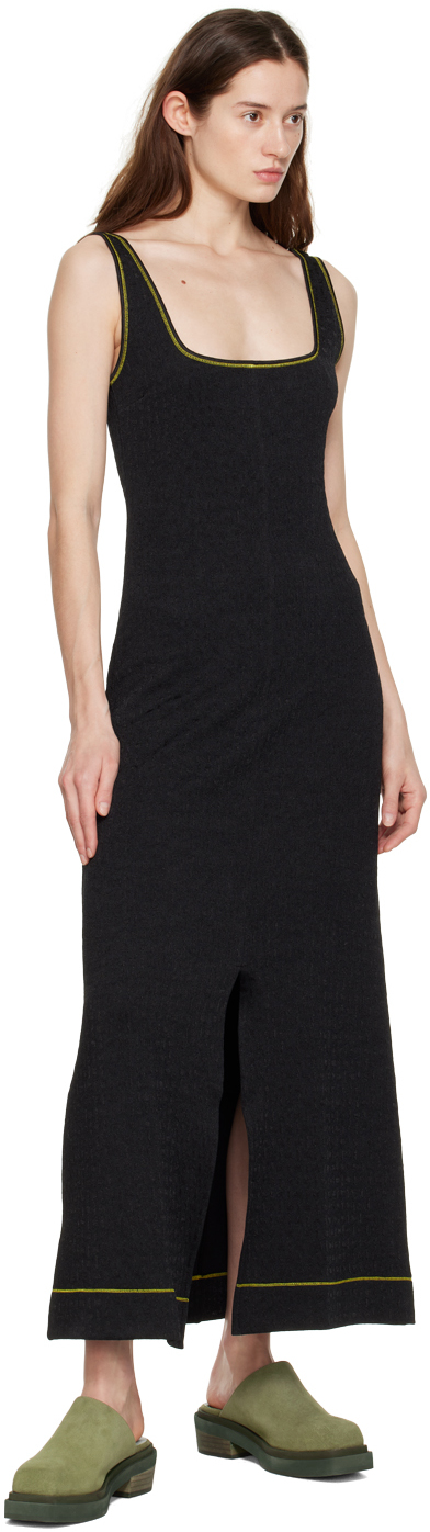 Ganni Black Vented Midi Dress In 099 Black