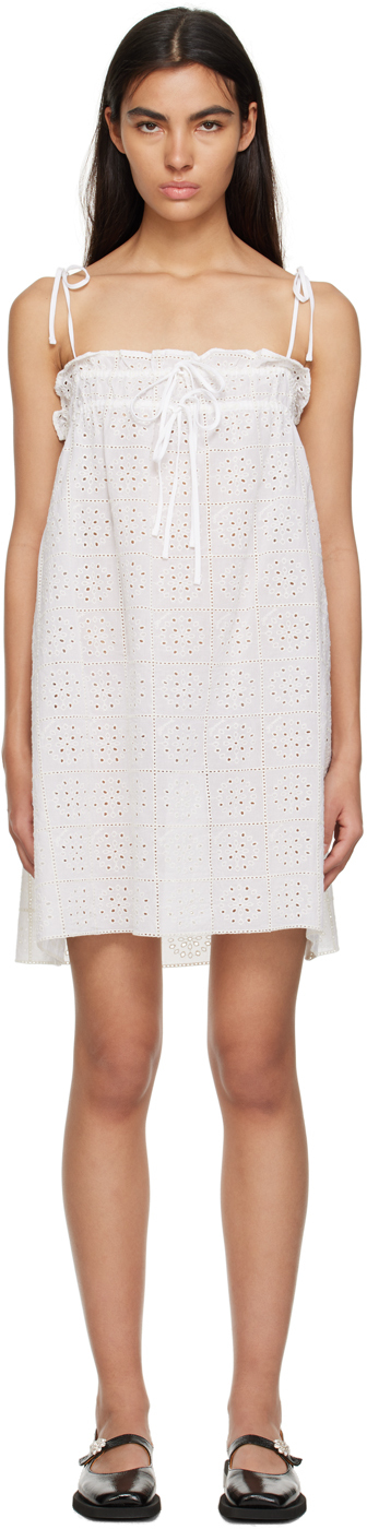 GANNI: White Drawstring Midi Dress | SSENSE