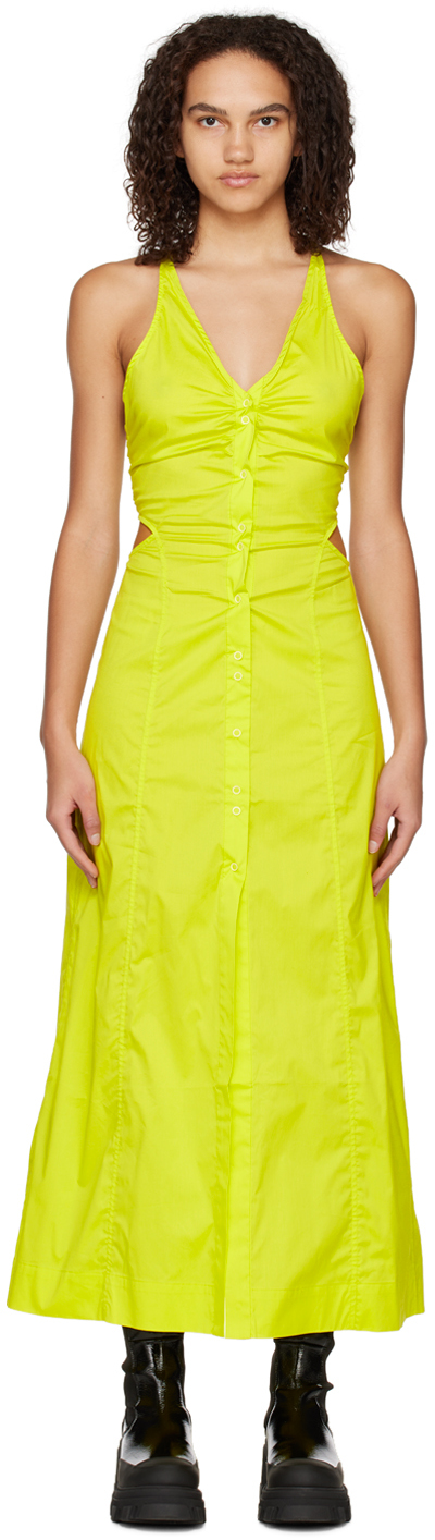 Shop Ganni Yellow Criss-cross Maxi Dress In 794 Sulphur Spring