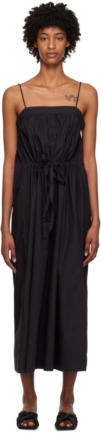Ganni Cotton Poplin Maxi Strap Dress In Black