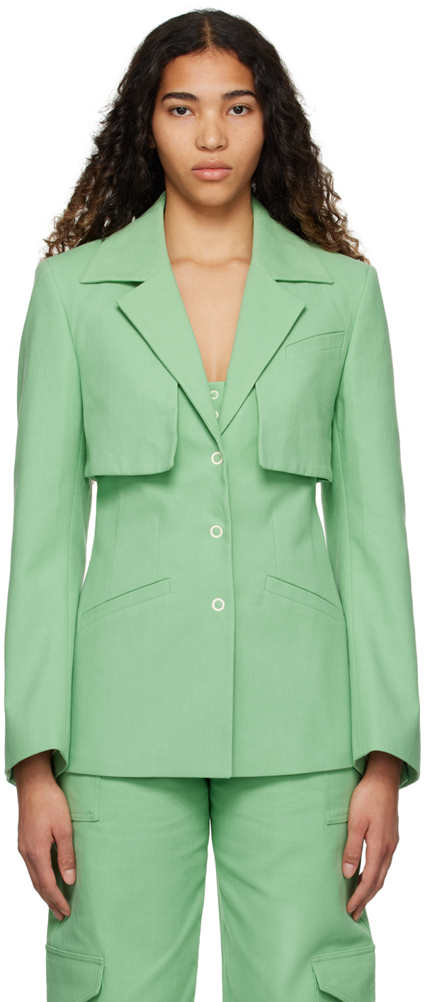 Green Storm Flap Blazer by GANNI on Sale