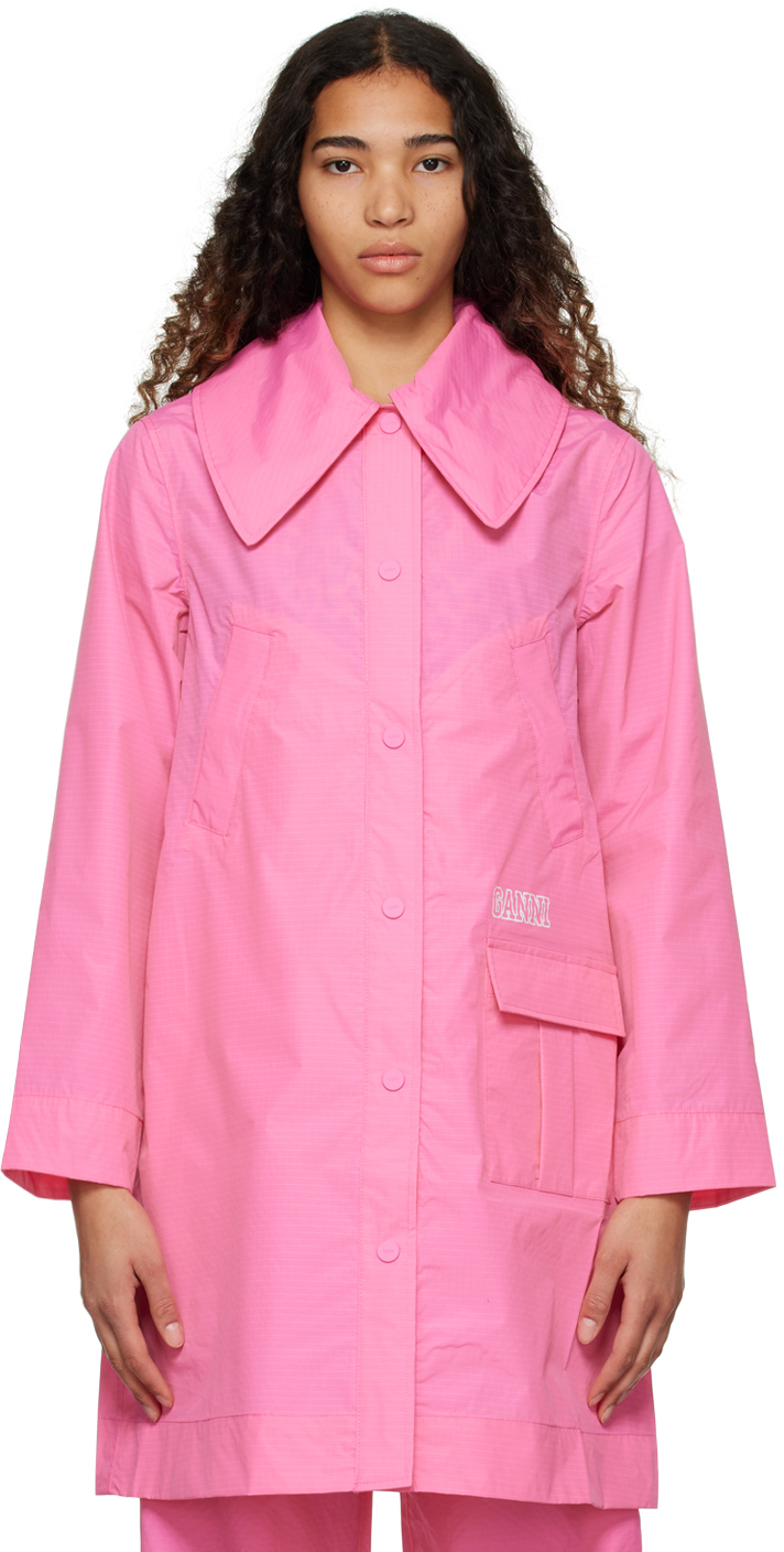 GANNI PINK PRINTED COAT