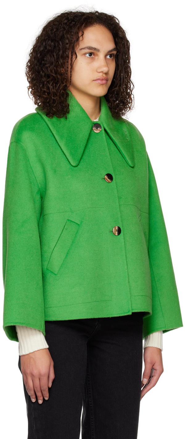 Ganni Oversized-collar Recycled Wool-blend Felt Jacket In 801 Kelly Green