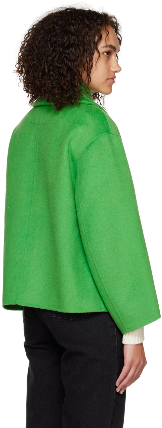 Ganni Oversized-collar Recycled Wool-blend Felt Jacket In 801 Kelly Green
