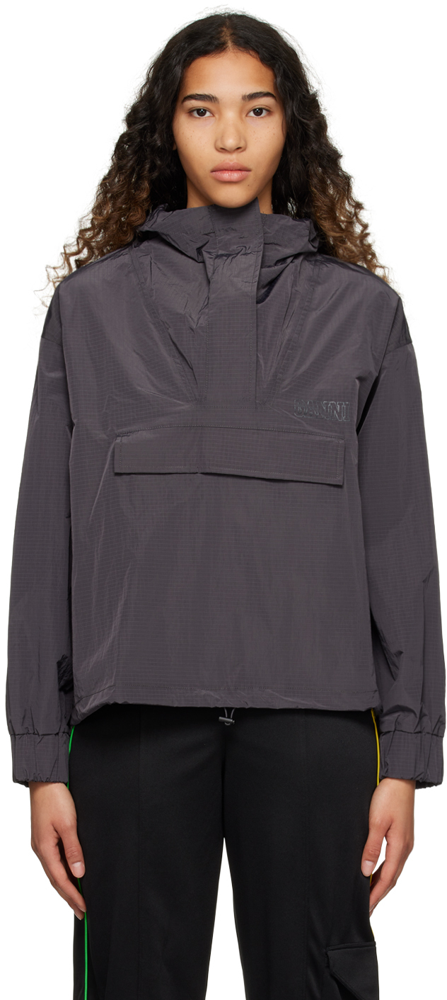 GANNI Gray Hooded Jacket SSENSE