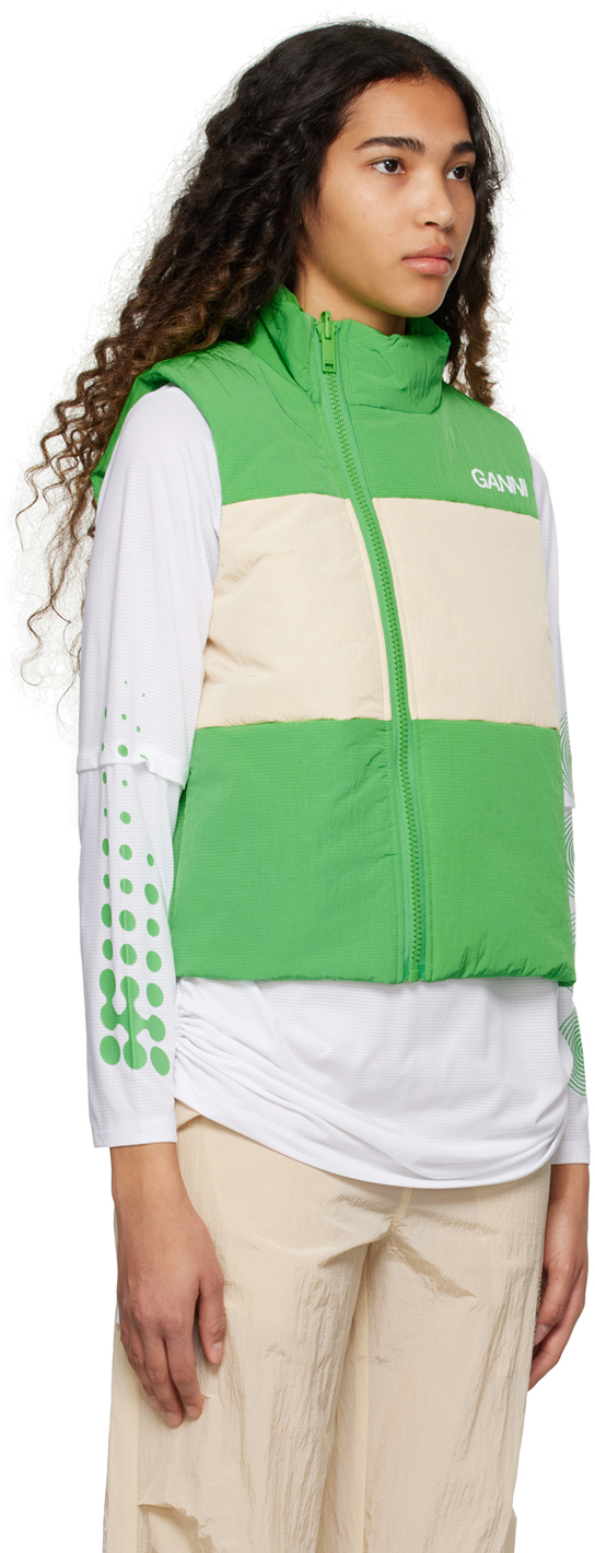 Ganni Light Tech Reversible Colour-block Gilet In Classic Green 777