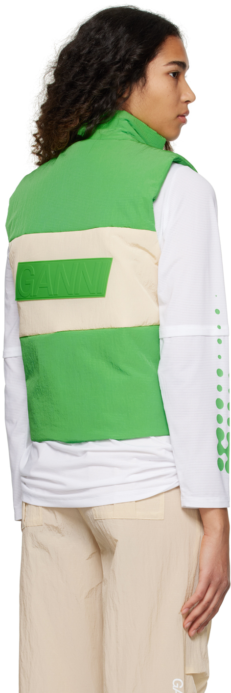 Ganni Light Tech Reversible Colour-block Gilet In Classic Green 777