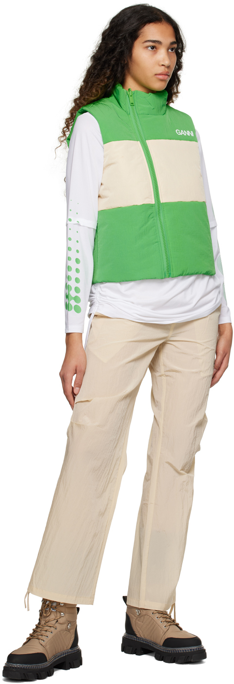 Ganni Light Tech Reversible Colour-block Gilet In Classic Green 777