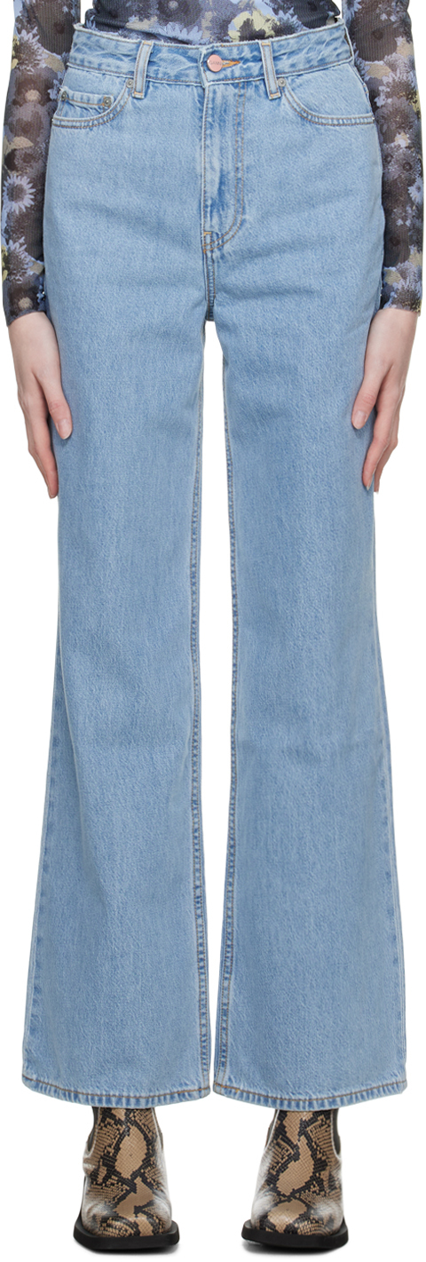 Ganni Blue Mangy Jeans In 564 Light Blue Stone