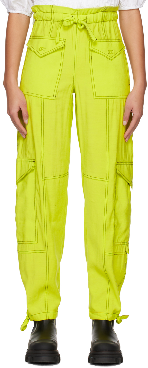 Shop Ganni Yellow Light Slub Trousers In 794 Sulphur Spring
