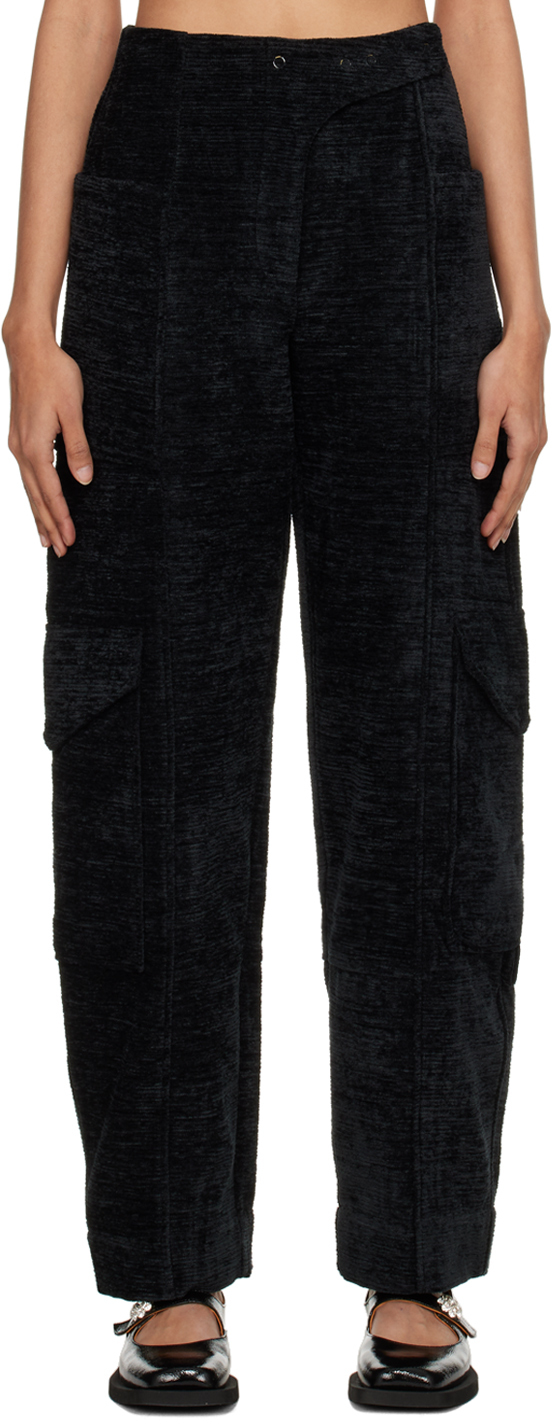 Ganni Black Chenille Trousers In 099 Black