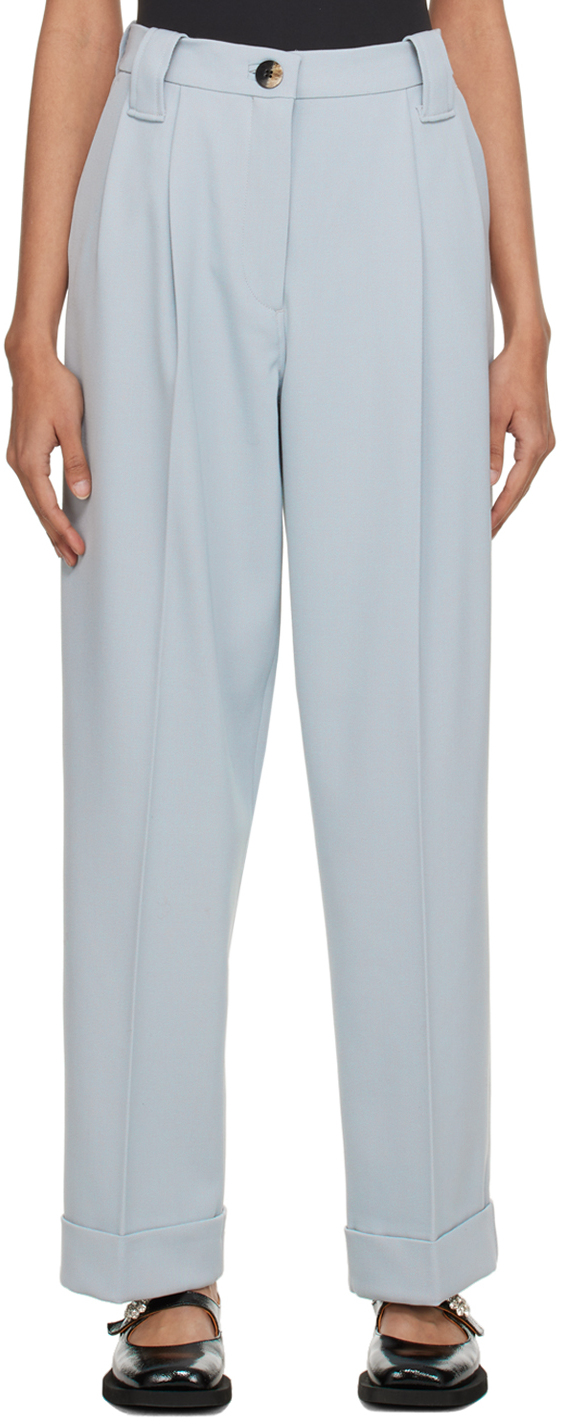 Shop Ganni Gray Pleated Trousers In 641 High Rise