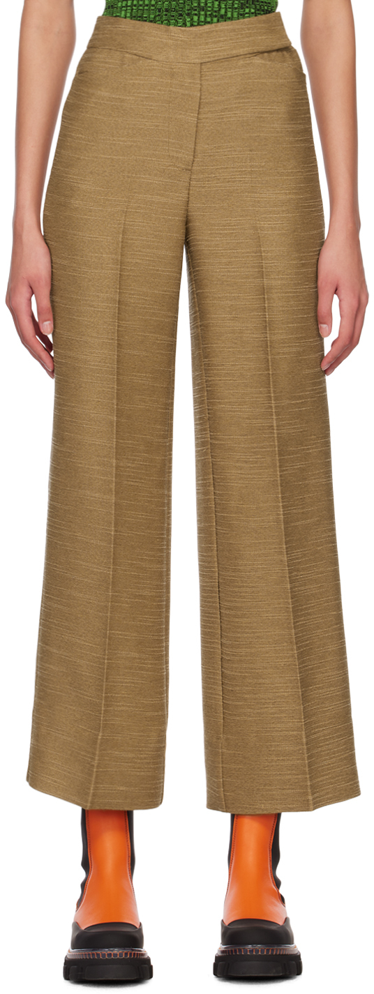 Ganni Wide-leg Tweed Suit Trousers In Khaki