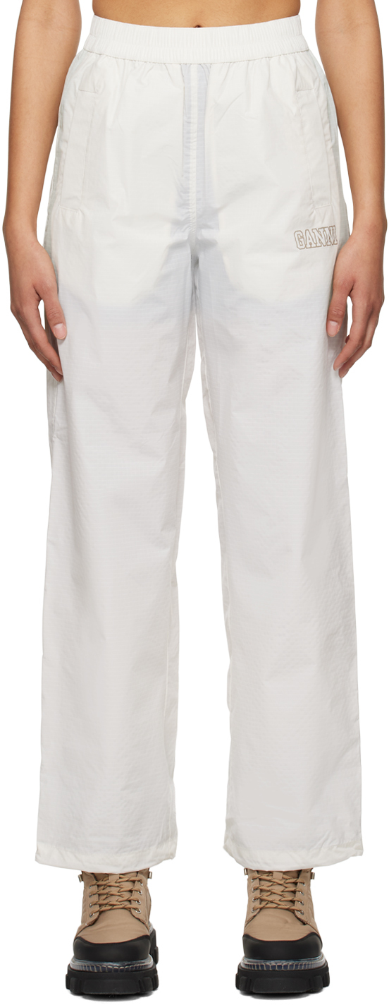 Ganni White Drawstring Lounge Trousers In 135 Egret