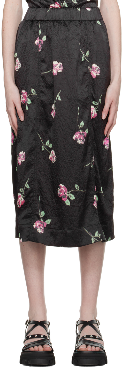 Shop Ganni Black Paneled Midi Skirt In 099 Black