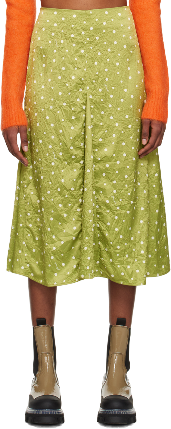 Shop Ganni Green Polka Dot Midi Skirt In 855 Going Green