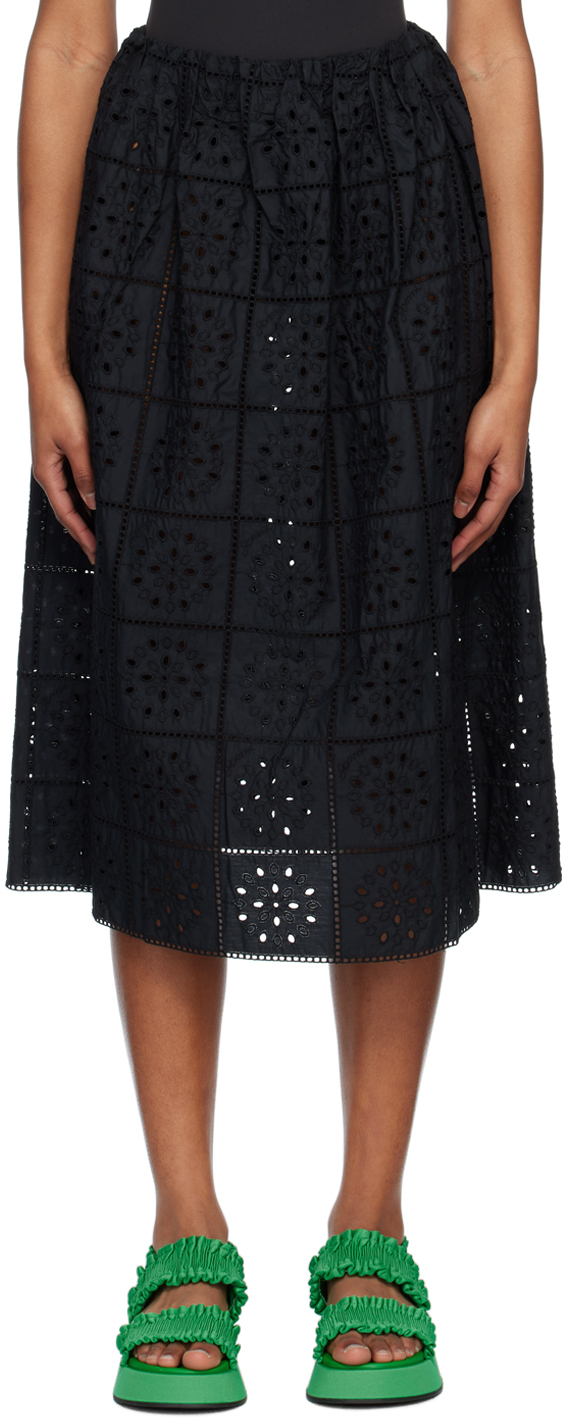 Shop Ganni Black Slip-on Midi Skirt In 099 Black