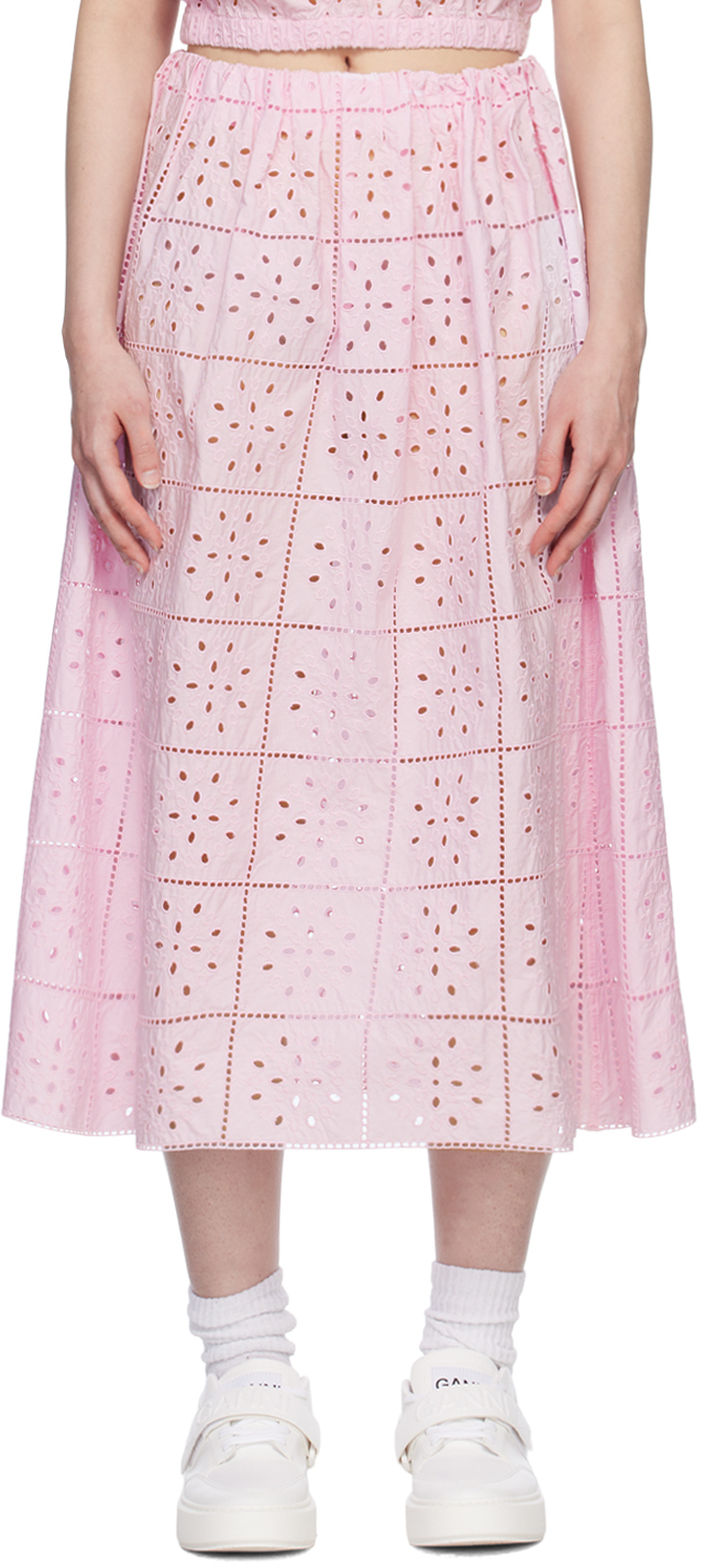 Shop Ganni Pink Elasticized Midi Skirt In 545 Pink Tulle