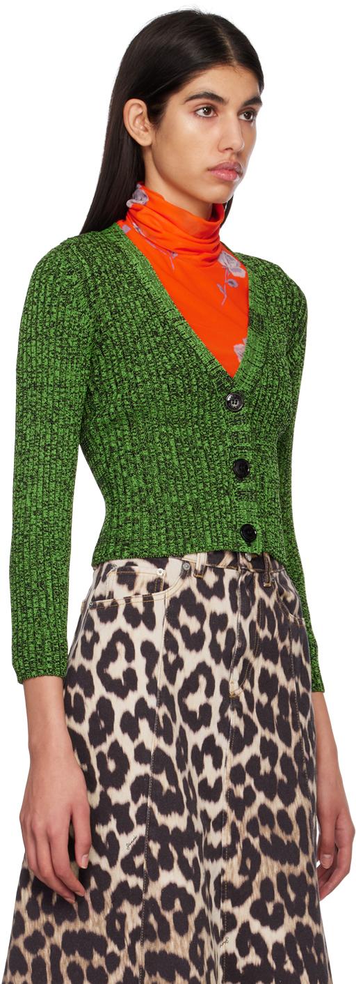 Ganni + Net Sustain Cropped Mélange Knitted Cardigan In 801 Kelly Green