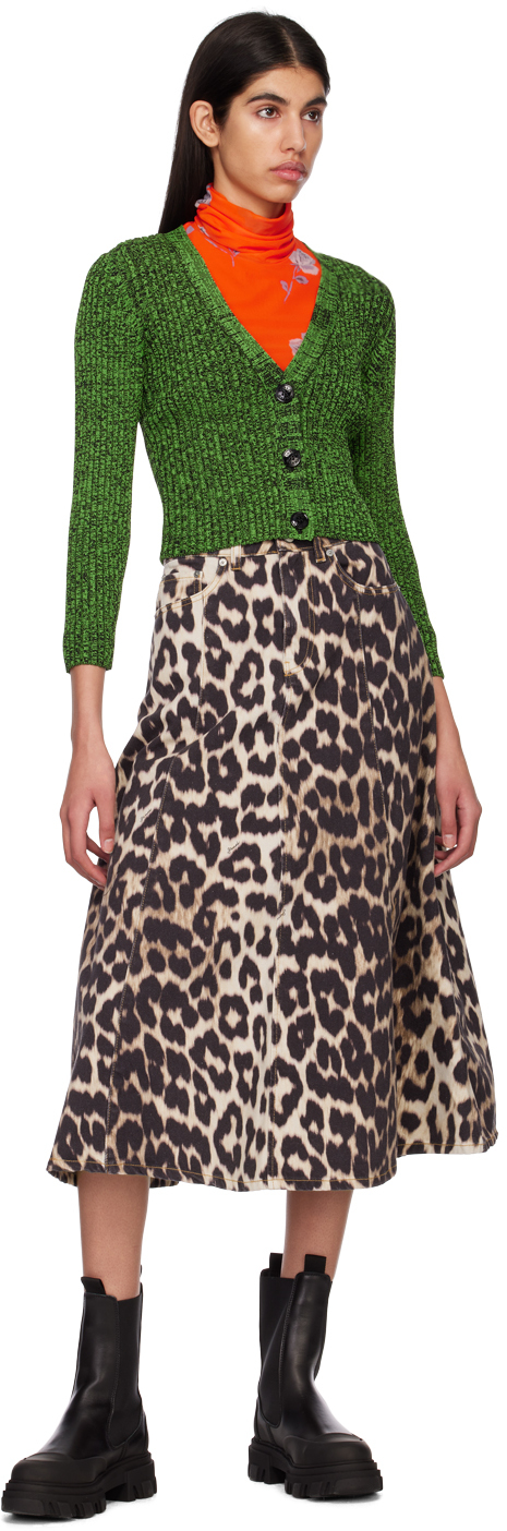 Ganni + Net Sustain Cropped Mélange Knitted Cardigan In 801 Kelly Green