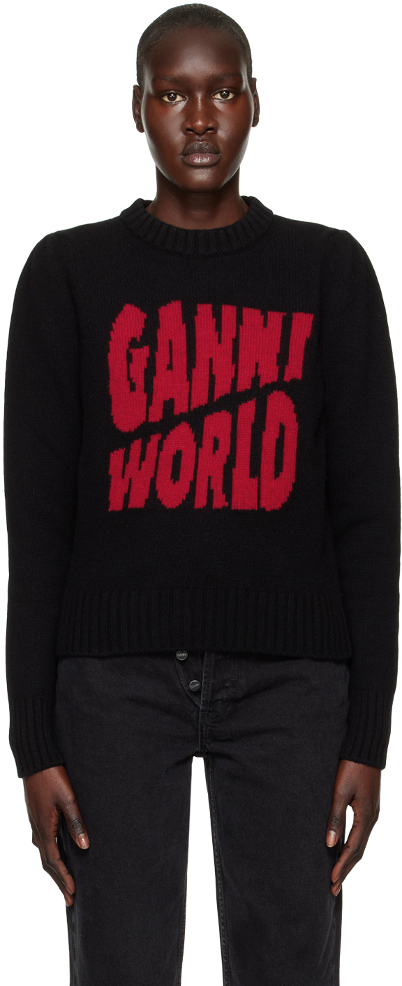 Ganni World Puff Shoulder Sweater In Black