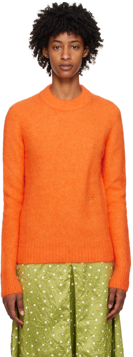 Shop Ganni Orange Crewneck Sweater In 860 Vibrant Orange