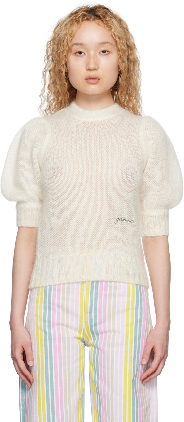 Shop Ganni Off-white Low Back Sweater In 135 Egret