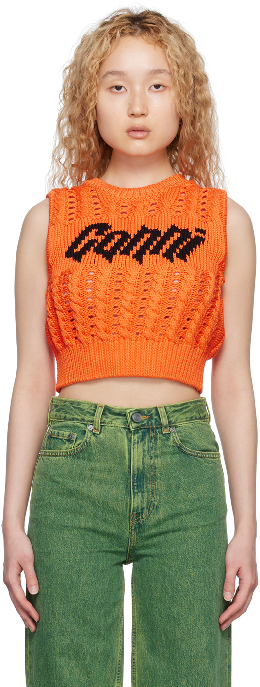 Cropped Arrows Vest Jacket - Orange - GBNY