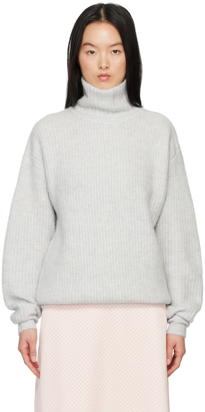 GANNI: Gray Highneck Zipper Sweater | SSENSE