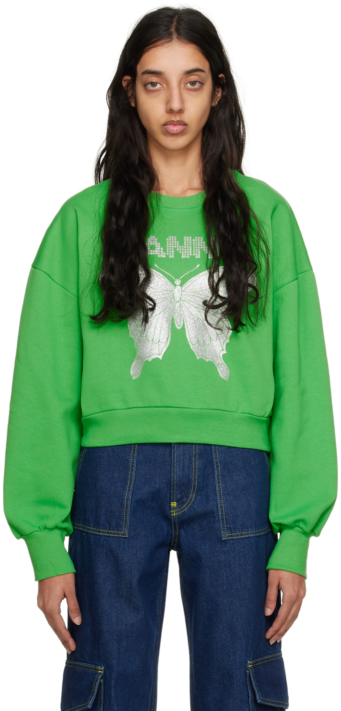 Shop Ganni Green Butterfly Sweatshirt In 801 Kelly Green