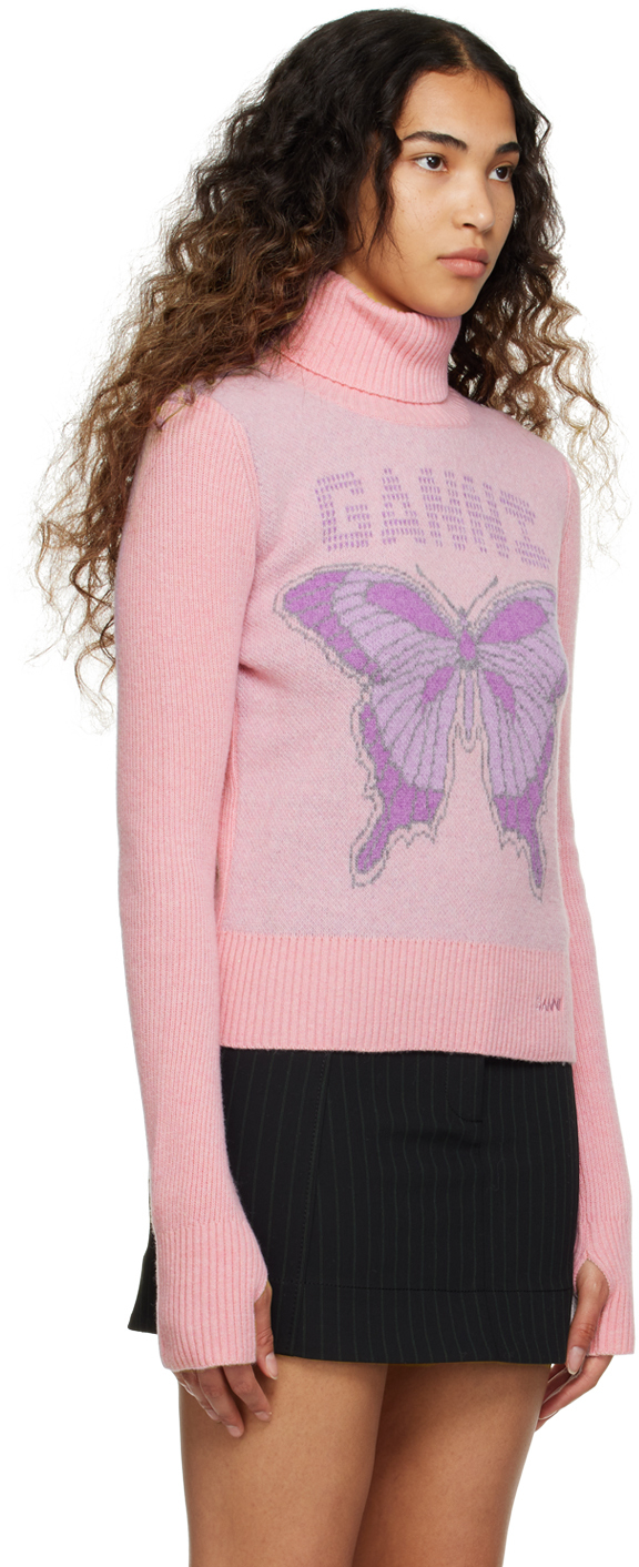 Ganni Butterfly Turtleneck Sweater In 428 Light Lilac