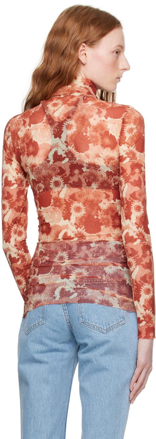 Ganni Floral Turtleneck Top In 485 Marsala