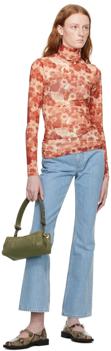 Ganni Floral Turtleneck Top In 485 Marsala