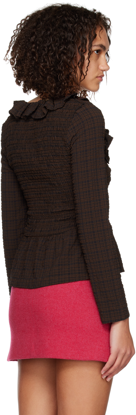 Ganni Brown Check Blouse In 979 Chicory Coffee