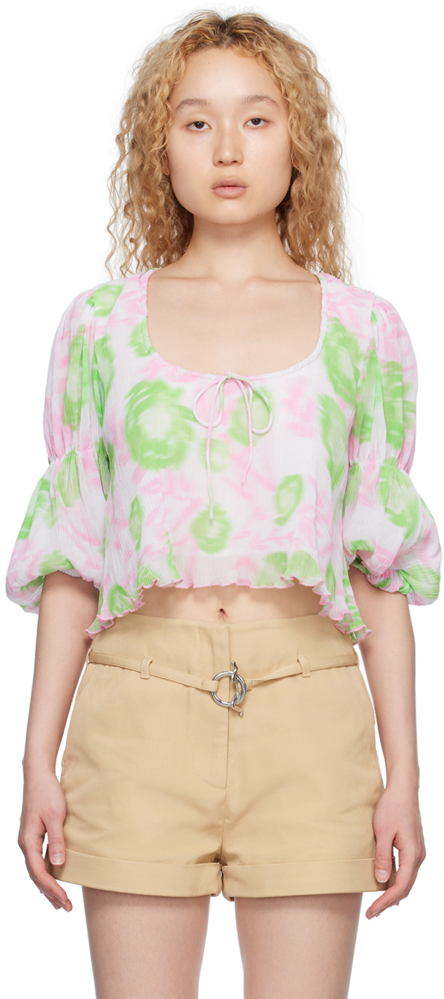 Pink & Green Pleated Blouse