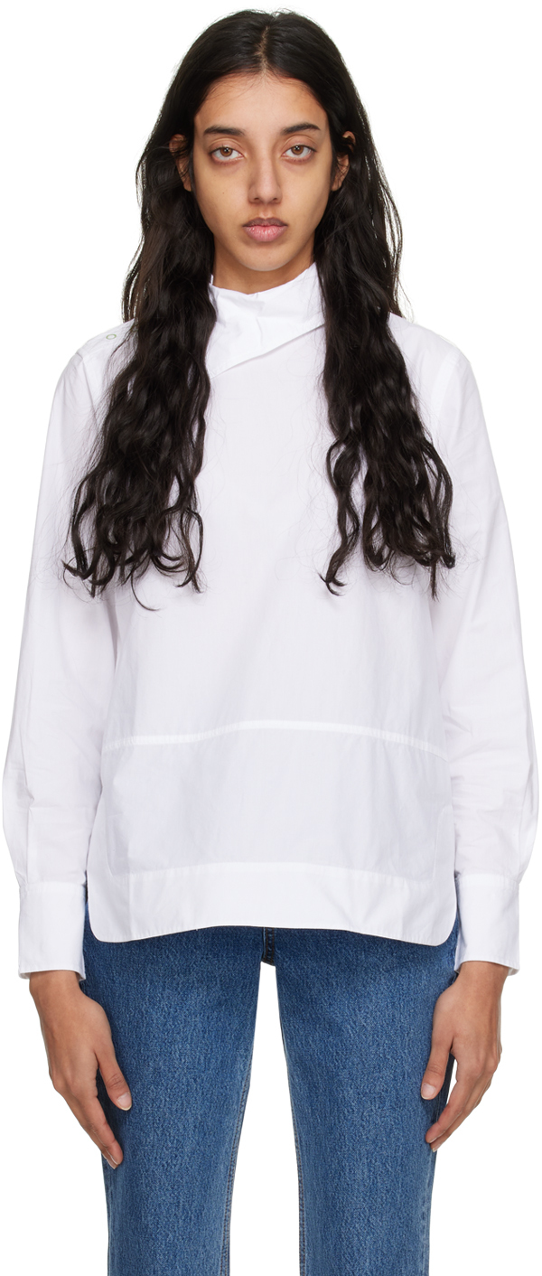 Ganni Asymmetric-collar Organic Cotton-poplin Shirt In White