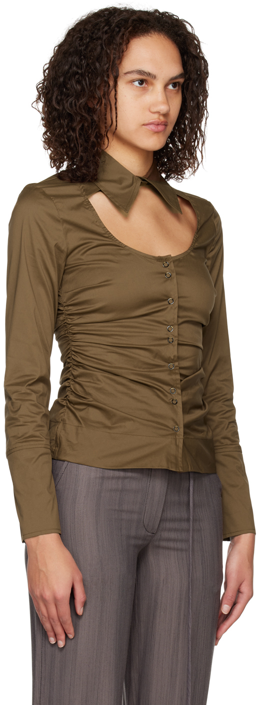 GANNI BROWN CUTOUT SHIRT