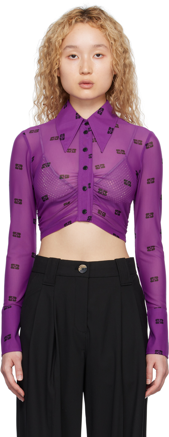Shop Ganni Purple Ruched Shirt In 492 Sparkling Grape
