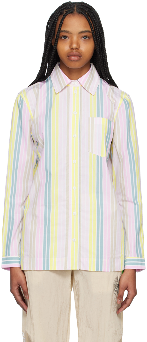 Shop Ganni Pink Striped Shirt In 999 Multicolour
