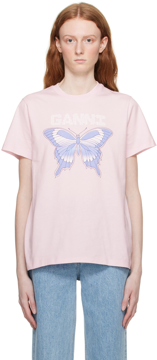 Ganni Basic Jersey Butterfly Relaxed T-shirt In Pink